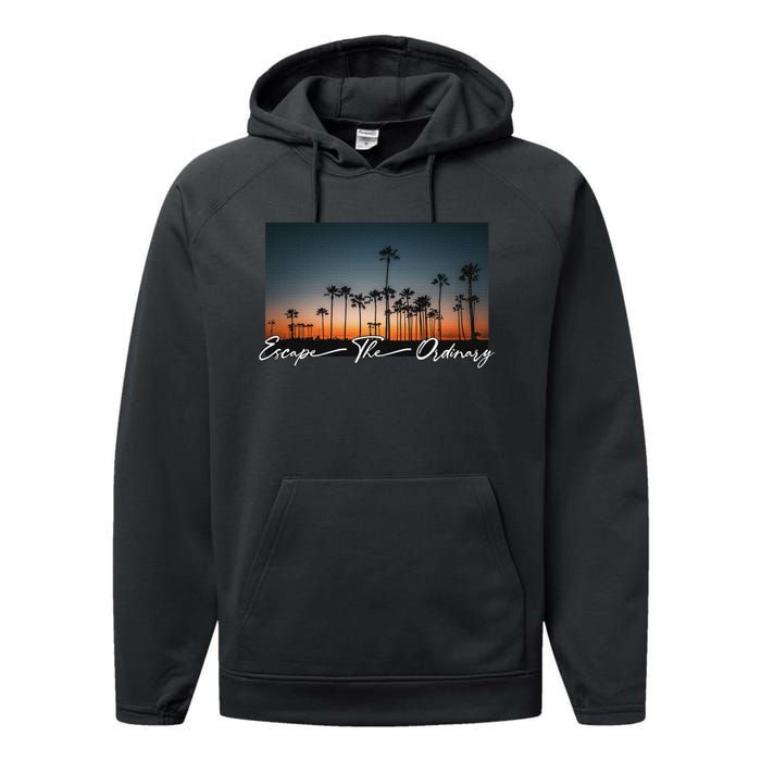 Cute Summer Escape Palm Trees Sunset Vibes Performance Fleece Hoodie