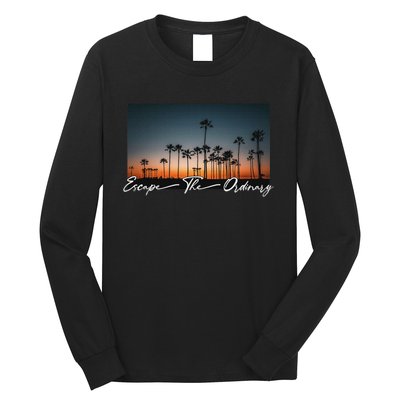 Cute Summer Escape Palm Trees Sunset Vibes Long Sleeve Shirt