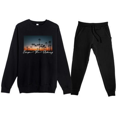 Cute Summer Escape Palm Trees Sunset Vibes Premium Crewneck Sweatsuit Set