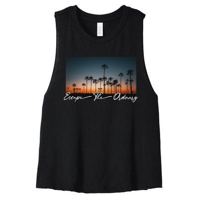 Cute Summer Escape Palm Trees Sunset Vibes Women's Racerback Cropped Tank