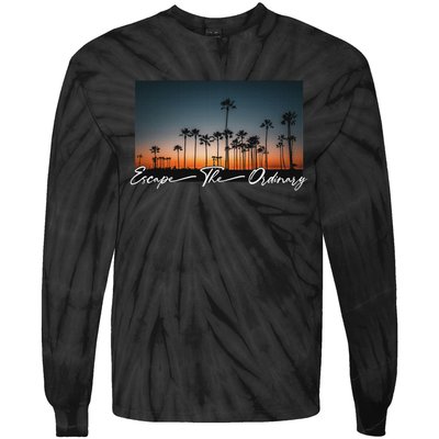 Cute Summer Escape Palm Trees Sunset Vibes Tie-Dye Long Sleeve Shirt