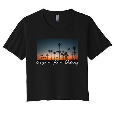 Cute Summer Escape Palm Trees Sunset Vibes Women's Crop Top Tee