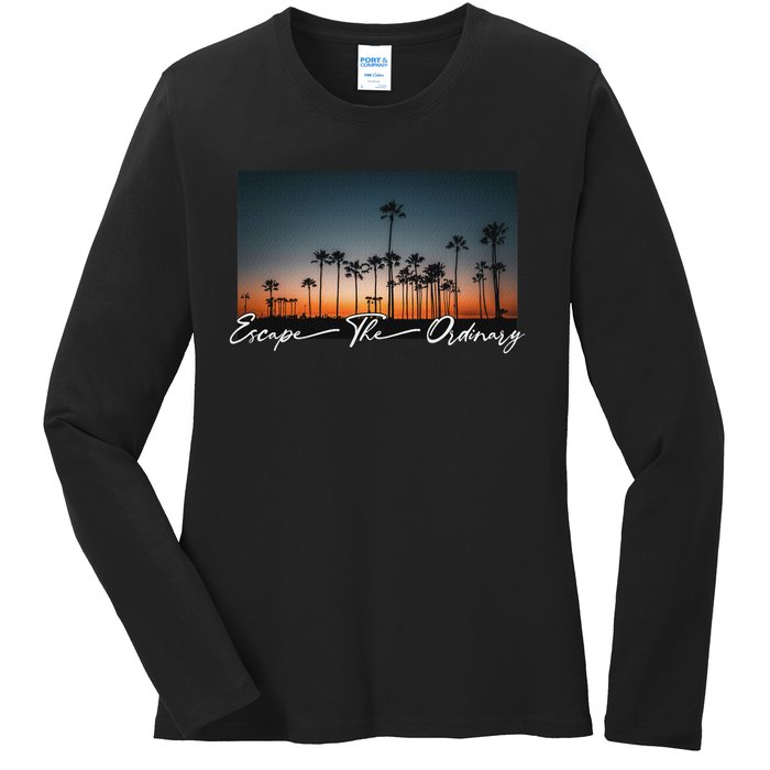 Cute Summer Escape Palm Trees Sunset Vibes Ladies Long Sleeve Shirt