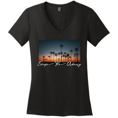 Cute Summer Escape Palm Trees Sunset Vibes Women's V-Neck T-Shirt