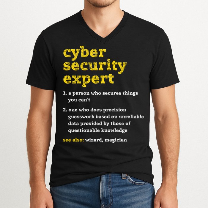 Cyber Security Expert Definition Distressed Computer Geek Gift V-Neck T-Shirt