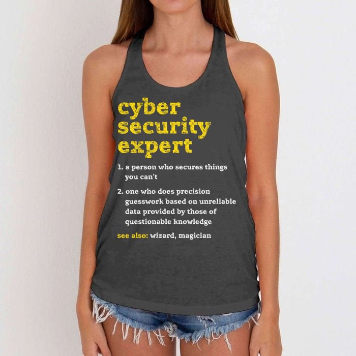 Cyber Security Expert Definition Distressed Computer Geek Gift Women's Knotted Racerback Tank
