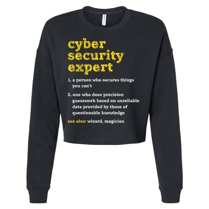 Cyber Security Expert Definition Distressed Computer Geek Gift Cropped Pullover Crew