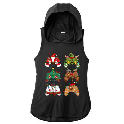 Christmas Santa Elf Lights Gaming Controllers Xmas Ladies PosiCharge Tri-Blend Wicking Draft Hoodie Tank