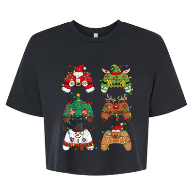 Christmas Santa Elf Lights Gaming Controllers Xmas Bella+Canvas Jersey Crop Tee