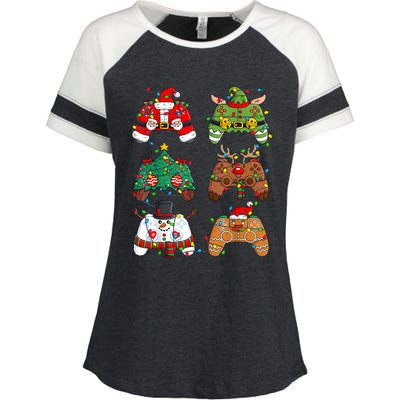 Christmas Santa Elf Lights Gaming Controllers Xmas Enza Ladies Jersey Colorblock Tee