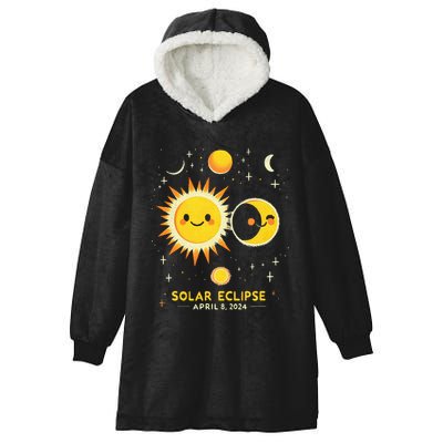 Cute Solar Eclipse April 8 2024 Hooded Wearable Blanket