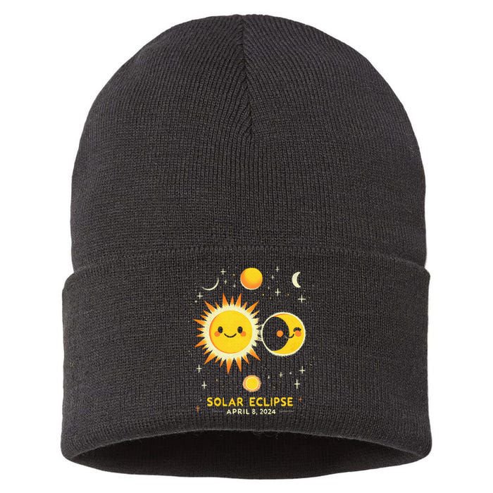 Cute Solar Eclipse April 8 2024 Sustainable Knit Beanie