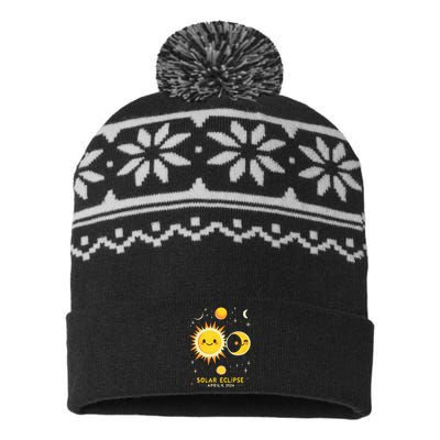 Cute Solar Eclipse April 8 2024 USA-Made Snowflake Beanie