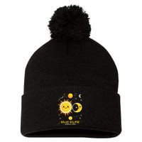 Cute Solar Eclipse April 8 2024 Pom Pom 12in Knit Beanie