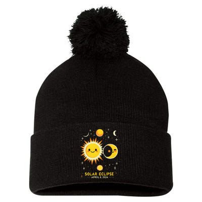 Cute Solar Eclipse April 8 2024 Pom Pom 12in Knit Beanie