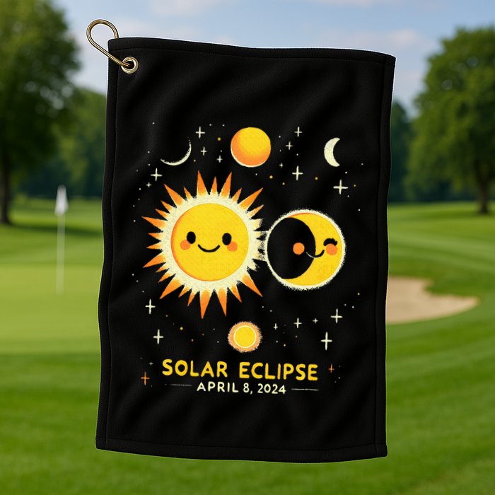 Cute Solar Eclipse April 8 2024 Golf Towel