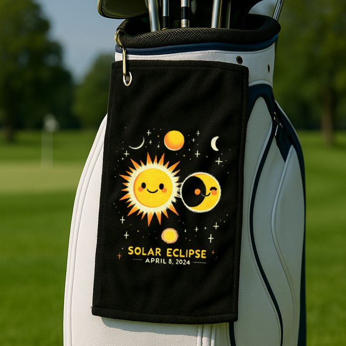 Cute Solar Eclipse April 8 2024 Golf Towel