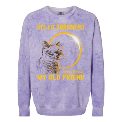 Cat Solar Eclipse Hello Darkness My Old Friend 8 April 2024 Colorblast Crewneck Sweatshirt