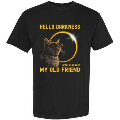 Cat Solar Eclipse Hello Darkness My Old Friend 8 April 2024 Garment-Dyed Heavyweight T-Shirt