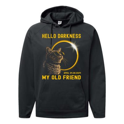 Cat Solar Eclipse Hello Darkness My Old Friend 8 April 2024 Performance Fleece Hoodie