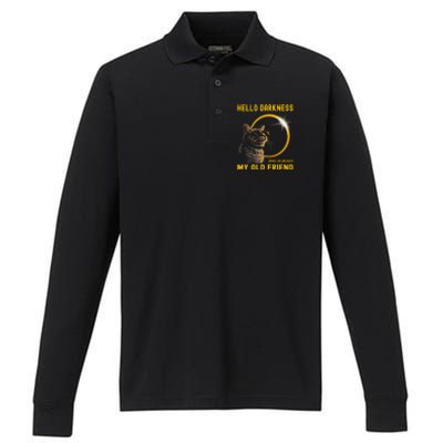 Cat Solar Eclipse Hello Darkness My Old Friend 8 April 2024 Performance Long Sleeve Polo