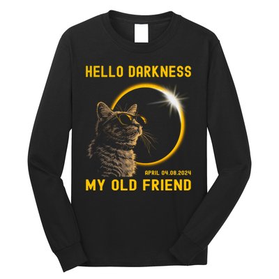 Cat Solar Eclipse Hello Darkness My Old Friend 8 April 2024 Long Sleeve Shirt