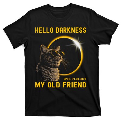 Cat Solar Eclipse Hello Darkness My Old Friend 8 April 2024 T-Shirt