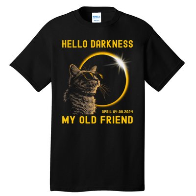 Cat Solar Eclipse Hello Darkness My Old Friend 8 April 2024 Tall T-Shirt