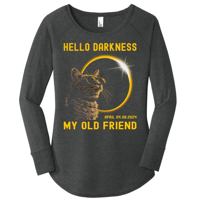 Cat Solar Eclipse Hello Darkness My Old Friend 8 April 2024 Women's Perfect Tri Tunic Long Sleeve Shirt