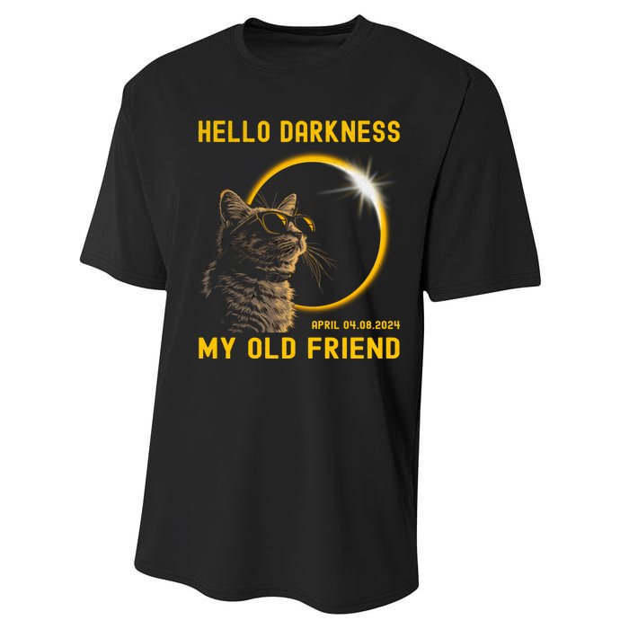 Cat Solar Eclipse Hello Darkness My Old Friend 8 April 2024 Performance Sprint T-Shirt