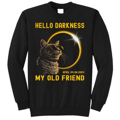 Cat Solar Eclipse Hello Darkness My Old Friend 8 April 2024 Tall Sweatshirt