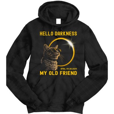 Cat Solar Eclipse Hello Darkness My Old Friend 8 April 2024 Tie Dye Hoodie