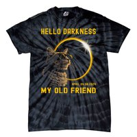 Cat Solar Eclipse Hello Darkness My Old Friend 8 April 2024 Tie-Dye T-Shirt