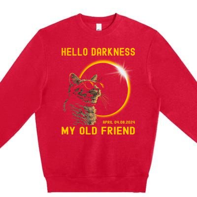 Cat Solar Eclipse Hello Darkness My Old Friend 8 April 2024 Premium Crewneck Sweatshirt