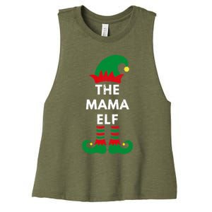 Christmas Santa Elves The Mama Elf Matching Family Gift Women's Racerback Cropped Tank