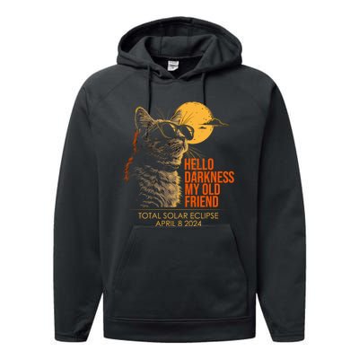 Cat Solar Eclipse Hello Darkness My Old Friend 8 April 2024 Performance Fleece Hoodie