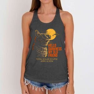 Cat Solar Eclipse Hello Darkness My Old Friend 8 April 2024 Women's Knotted Racerback Tank