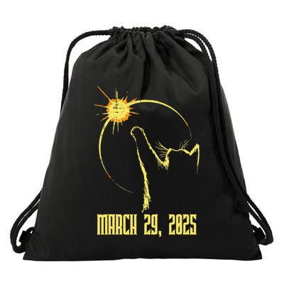 Cat Solar Eclipse March 29th 2025 Cat Reaching To Sun Drawstring Bag