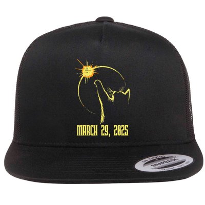Cat Solar Eclipse March 29th 2025 Cat Reaching To Sun Flat Bill Trucker Hat