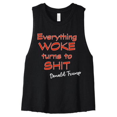 Confucius Says Everything Woke Turns To Shxt Donald J Trump Women's Racerback Cropped Tank