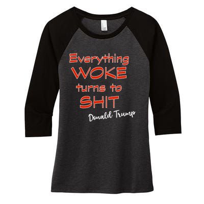 Confucius Says Everything Woke Turns To Shxt Donald J Trump Women's Tri-Blend 3/4-Sleeve Raglan Shirt