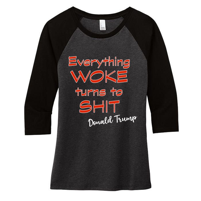 Confucius Says Everything Woke Turns To Shxt Donald J Trump Women's Tri-Blend 3/4-Sleeve Raglan Shirt