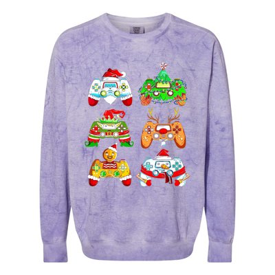 Christmas Santa Elf Gaming Controllers Gamer Xmas Colorblast Crewneck Sweatshirt