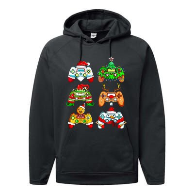 Christmas Santa Elf Gaming Controllers Gamer Xmas Performance Fleece Hoodie