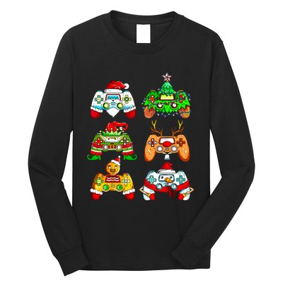 Christmas Santa Elf Gaming Controllers Gamer Xmas Long Sleeve Shirt