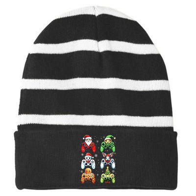 Christmas Santa Elf Snowman Cookie Gaming Striped Beanie with Solid Band