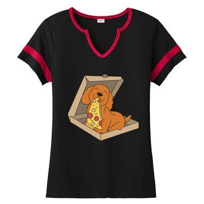 Cocker Spaniel Eating Pizza Funny Dog lover Ladies Halftime Notch Neck Tee