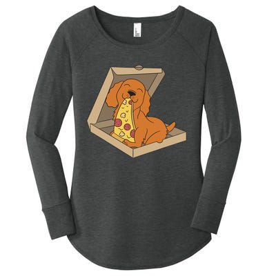 Cocker Spaniel Eating Pizza Funny Dog lover Women's Perfect Tri Tunic Long Sleeve Shirt