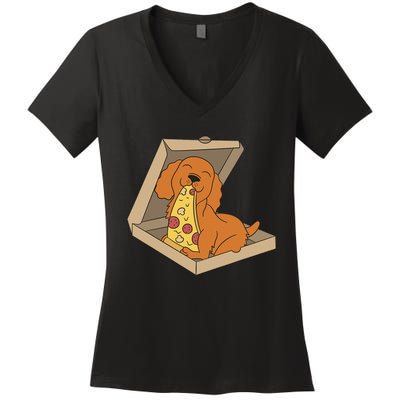 Cocker Spaniel Eating Pizza Funny Dog lover Women's V-Neck T-Shirt