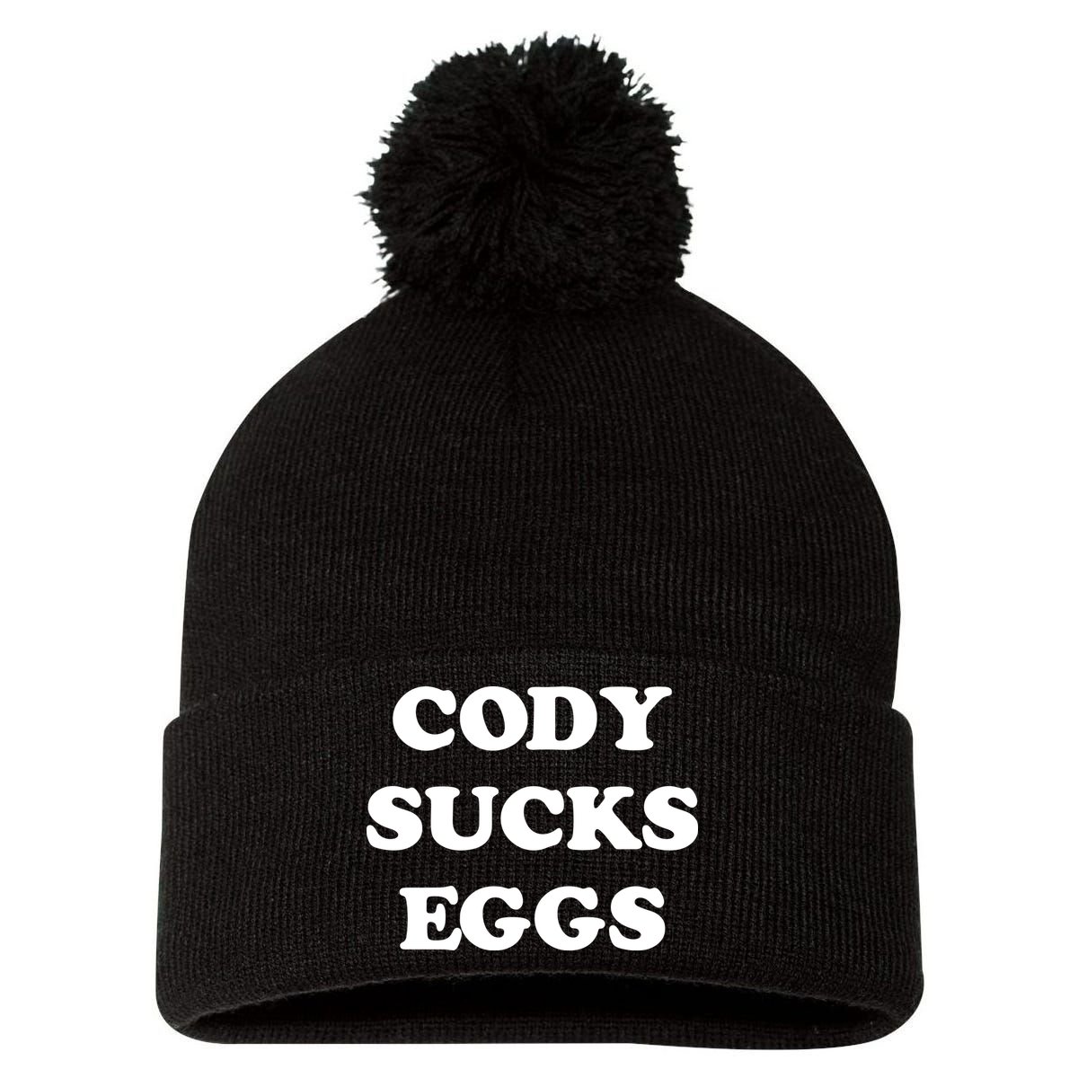 Cody Sucks Eggs Pom Pom 12in Knit Beanie